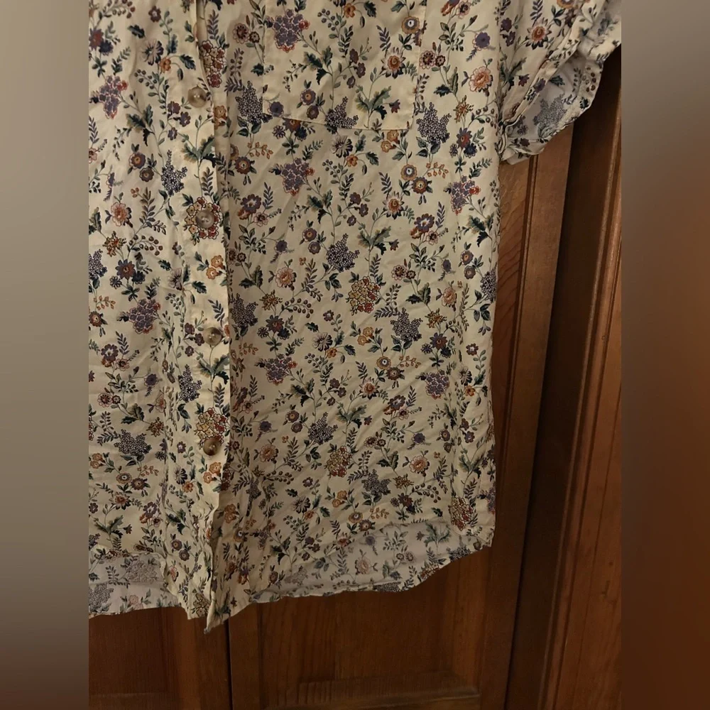 Women's Cream Floral Cotton Bohemian Slouchy Oversized Approx Sz L/XL Blouse